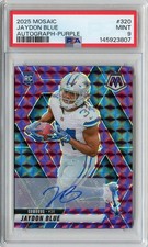 2025 Mosaic Jaydon Blue PURPLE PRIZM Rookie RC Auto #'D 19/49 #320 PSA 9 POP 1