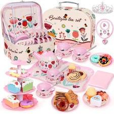 Tea Party Set for Little Girls, 49PCS Princess Time Toys child-size, Pink