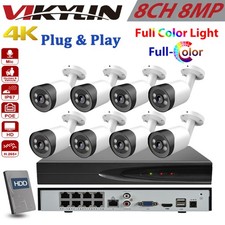 Vikylin 4K 8MP Full Color Security IP Camera Bullet 8CH 8POE NVR Systems Kit Lot