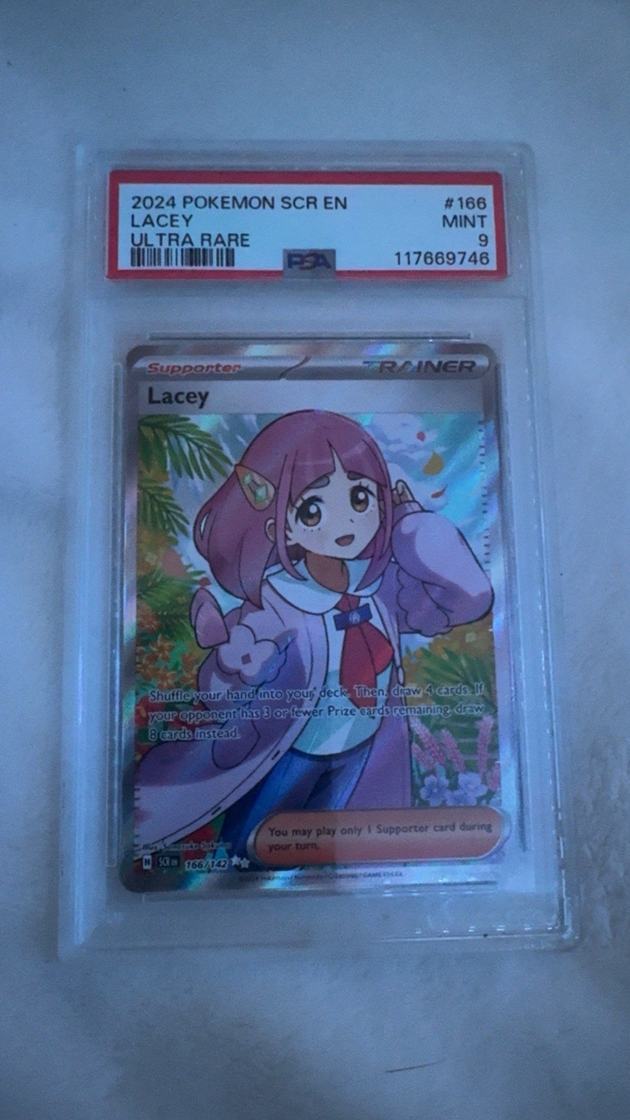 Pokémon TCG Stellar Crown Lacey Full Art Ultra Rare Holo Trainer Card 166/142