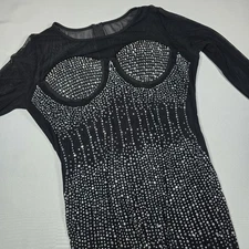PORRCEY Women Sexy Elegant Rhinestone Mesh See Through Bodycon Jumpsuit Party 3X