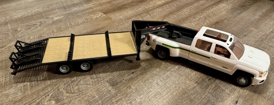 ERTL BIG FARM TOMY John Deere Chevy Dually Pickup Truck Flatbed Trailer Toy Set - Image 2 of 4