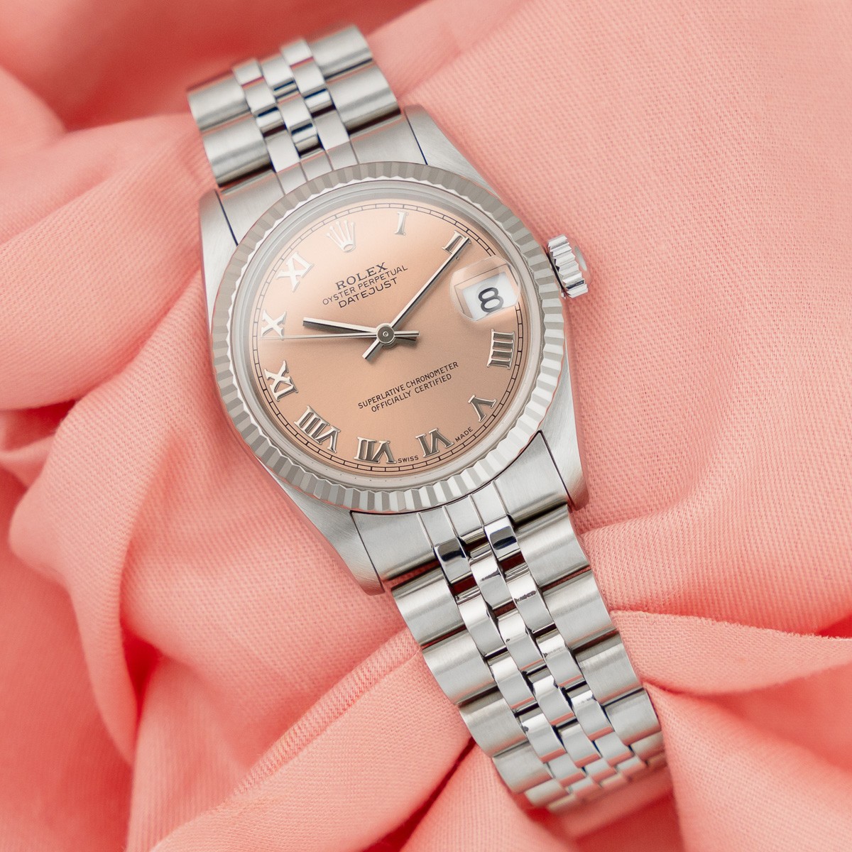 Rolex Datejust 31 68274, Steel & White Gold, Rose Roman Dial 