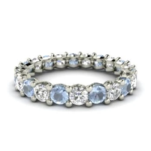 2.54 Ct Natural Aquamarine Diamond Wedding Bridal Eternity Band 14K White Gold - Image 2 of 4