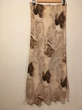 No Brand Vintage Skirt Brown Rose Print on Beige A-line Lined VGUC