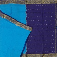 Vintage Blue Sarees 100 Pure Mysore Crepe Silk Zari Woven Sari 5YD Craft Fabric