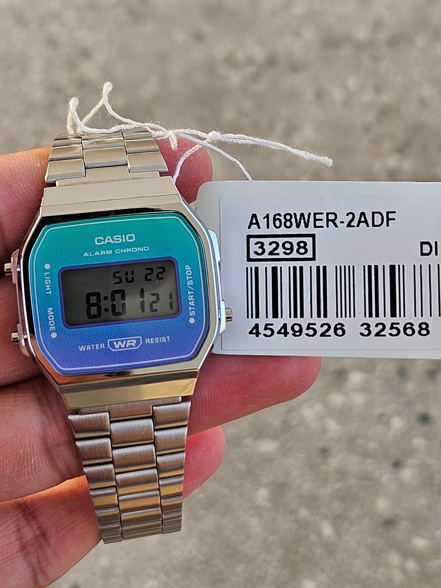 Casio A168WER-2ADF Digital Watch Teal Blue Dial Stainless Steel 