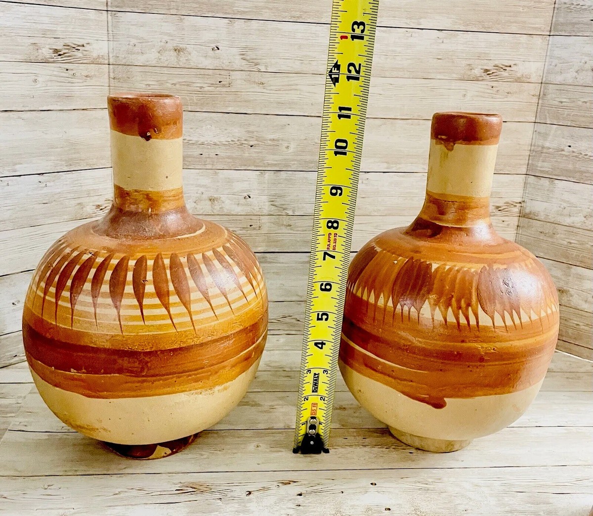 2x Mexican Clay Pottery Water Jug Decanter with Cup 2 Garrafon De