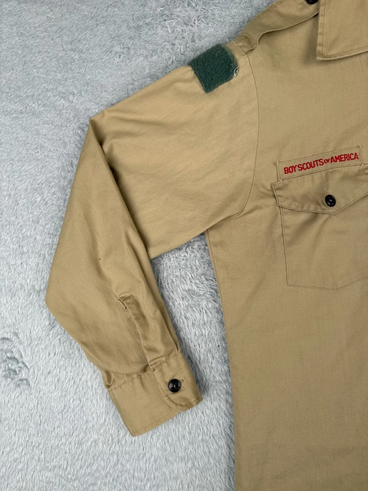 VINTAGE Boy Scouts of America Shirt Adult Large Beige Long Sleeve Poly READ ME - Image 3 of 4