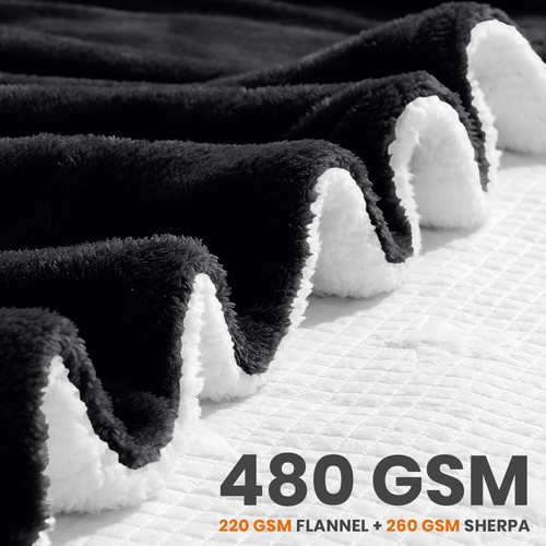 480 GSM Heavy Sherpa Fleece Blanket Soft Warm Sofa Bed Throw Faux Fur Blanket UK - Picture 67 of 132
