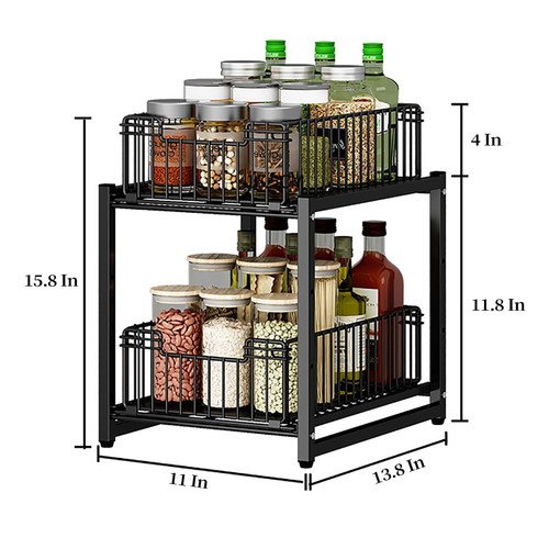 Under Sink Organizer 2tier Pull Out Cabinet Organizer Kitchen Bathroom Organizer - Picture 7 of 9