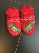 Kids Dinosaur Winter Snow Mittens Red M