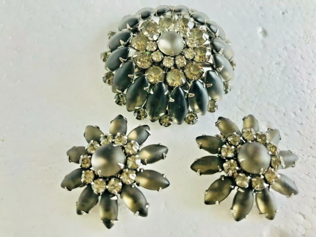 Estate Jewelry Vintage Signed Judy Lee Rhinestone Brooch Earrings Lot