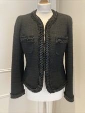 Luisa Spagnoli Black Tweed Chain Detail Short Jacket Size 44/12uk