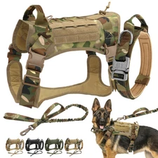 Military Dog Harness & Collar & Leash set Tactical Pet Training Vest Heavy Duty