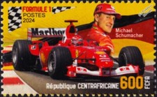 MICHAEL SCHUMACHER Ferrari F1 Racing Car Driver Stamp (2024 Central Africa)