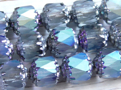 10 - 8mm CZECH TRANSPARENT PALE BLUE AB FACETED CATHEDRAL GLASS BEAD SILVER ENDS
