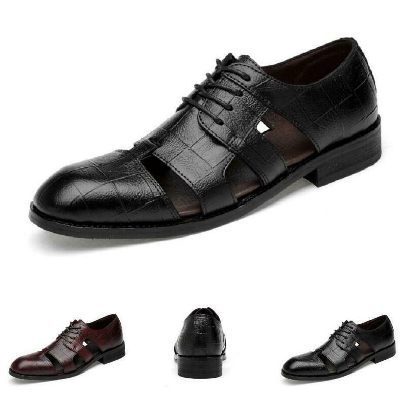 SAOLA Sandali uomo stringati scavati traspiranti punta tonda pelle scarpe eleganti retrò