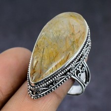 Golden Rutile Gemstone 925 Sterling Silver gift Jewelry Ring Size 9 m965