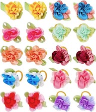Flowers Pet Dog Hair Bows W/Rubber Bands Cat Puppy Grooming Accessories Assorted