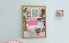Be Kind and Chill Sofa Meadow Positive Room Retro Yellow Pink Lounge Graphic Gal