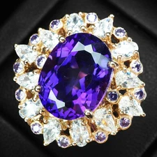 GRACEFUL VIVID PURPLE AMETHYST 10.70CT 925 STERLING SILVER ROSE GOLD HALO RINGS