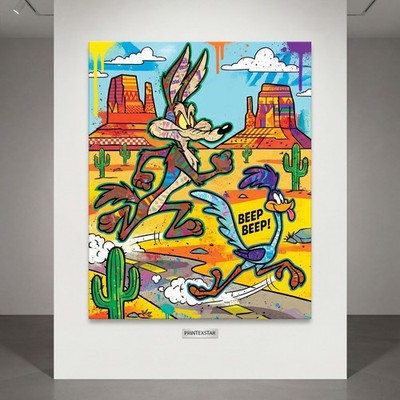 Beep Beep. Roadrunner Leinwand Bild Looney Tunes. Leinwand, Acrylglas Wandbild