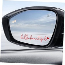 Hello Beautiful Rearview Mirror Decal Car Accessories for Women, Vinyl Rear Red