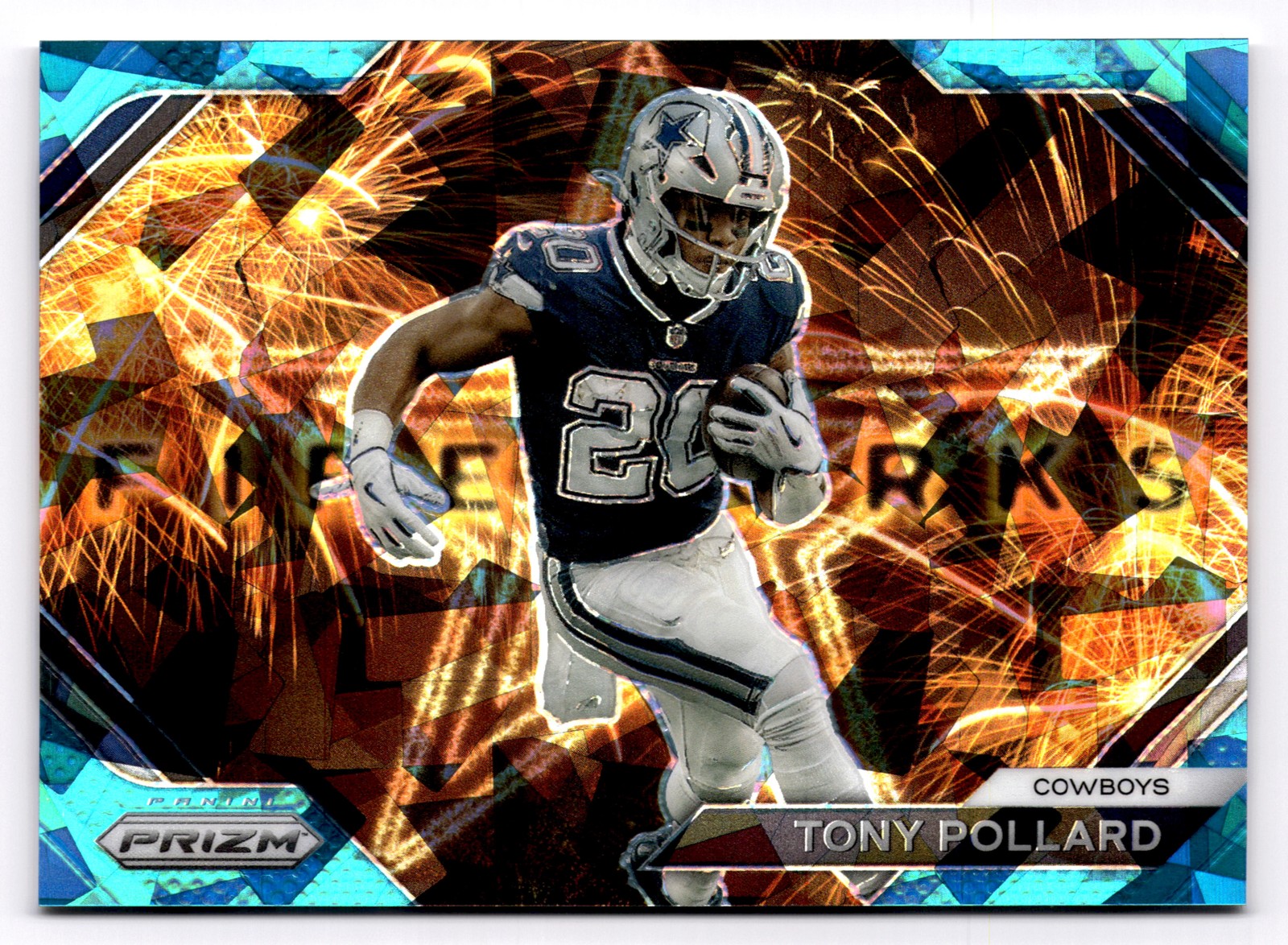 2023 Prizm Tony Pollard Fireworks Prizms Blue Ice #/99 Dallas Cowboys