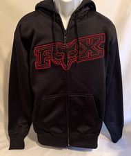Fox Racing Men's Full Zip Y2K Embroidered Large Red Logo Black Hoodie Size L