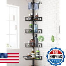 Clothink Corner Shower Caddy Tension Pole 4 Tier Adjustable Stainless Steel Show