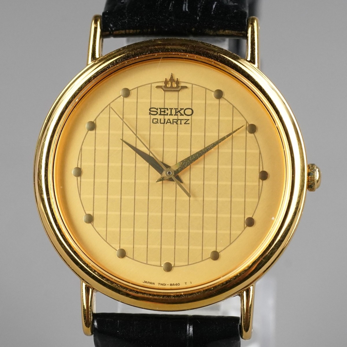 SEIKO 1993 Vintage 7N01-8A10 Men's Watch Gold 34mm New Battery New