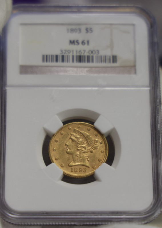 1893 US $5 Liberty Gold Piece NGC MS61