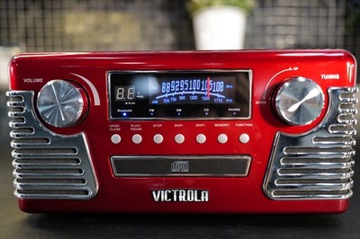Victrola V50-200 Red Retro Record Player Turntable CD AM/FM Bluetooth Tested