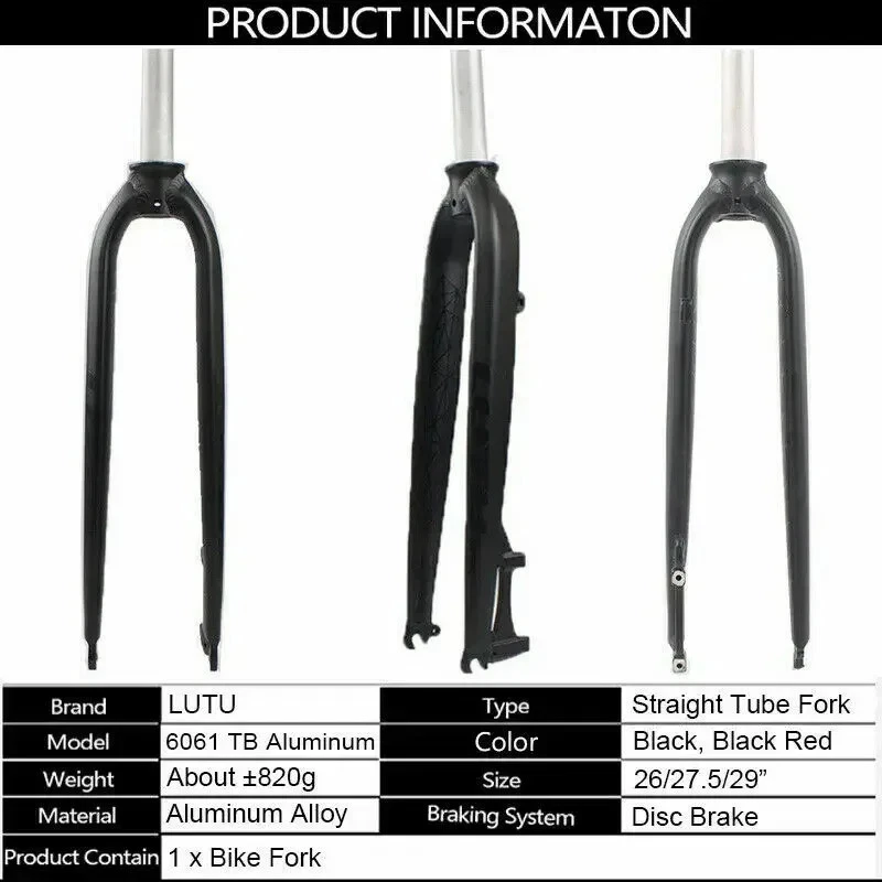 26 27.5 29er MTB Bicycle Front Fork Aluminum Alloy Rigid Fork 9*100mm Fork - Image 3 of 4