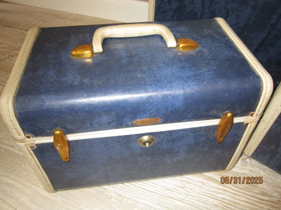 Vintage Samsonite Streamlite Shwayder 4721 Blue Marble 3 PC Luggage Set 1950s - Image 3 of 4