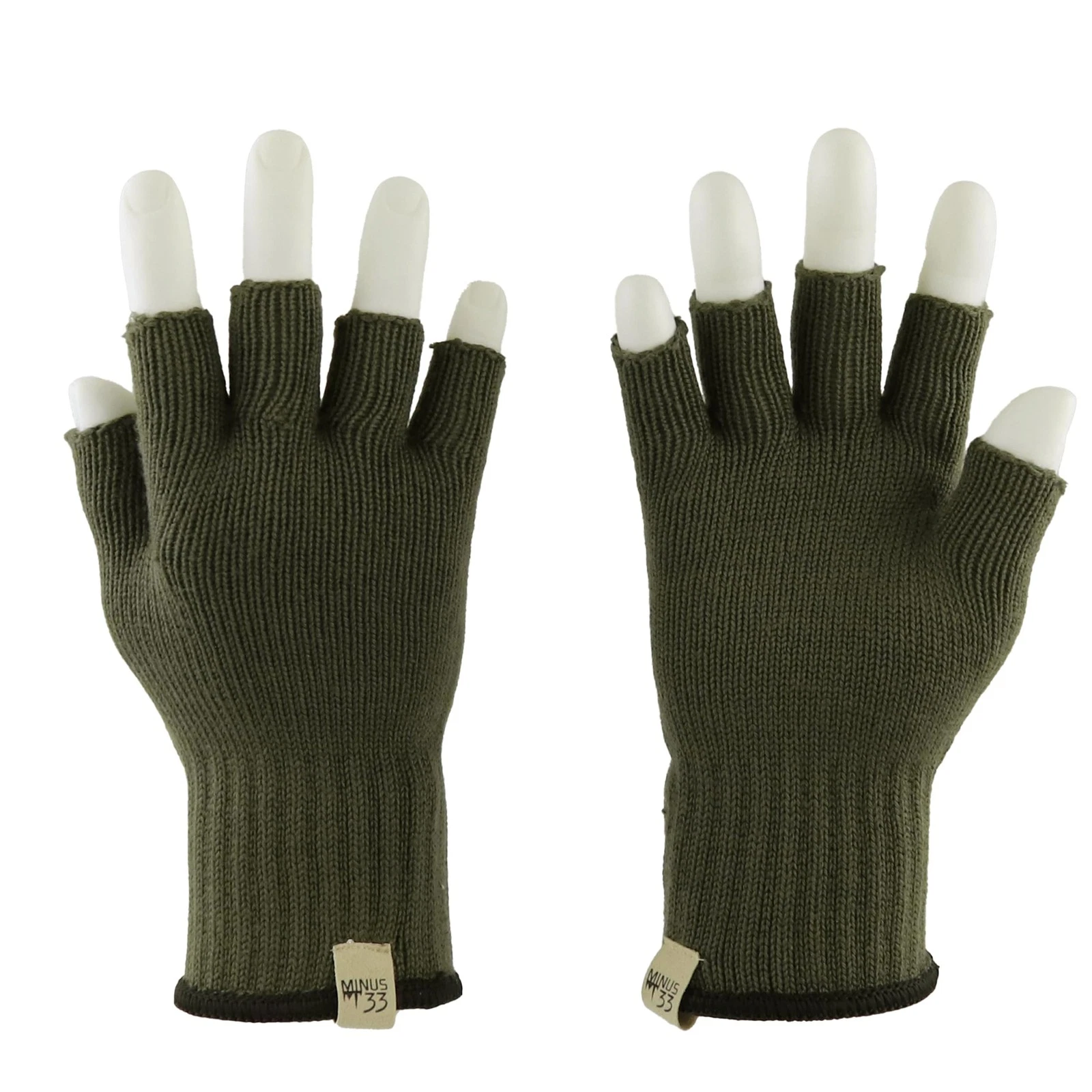 Fingerless Gloves Merino Wool Hunting and Fishing Liner Half Finger Olive Drab