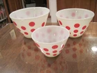 3 Piece Vintage Fire King Oven Ware Red Polka Dot Ivory Glass Mixing Bowls