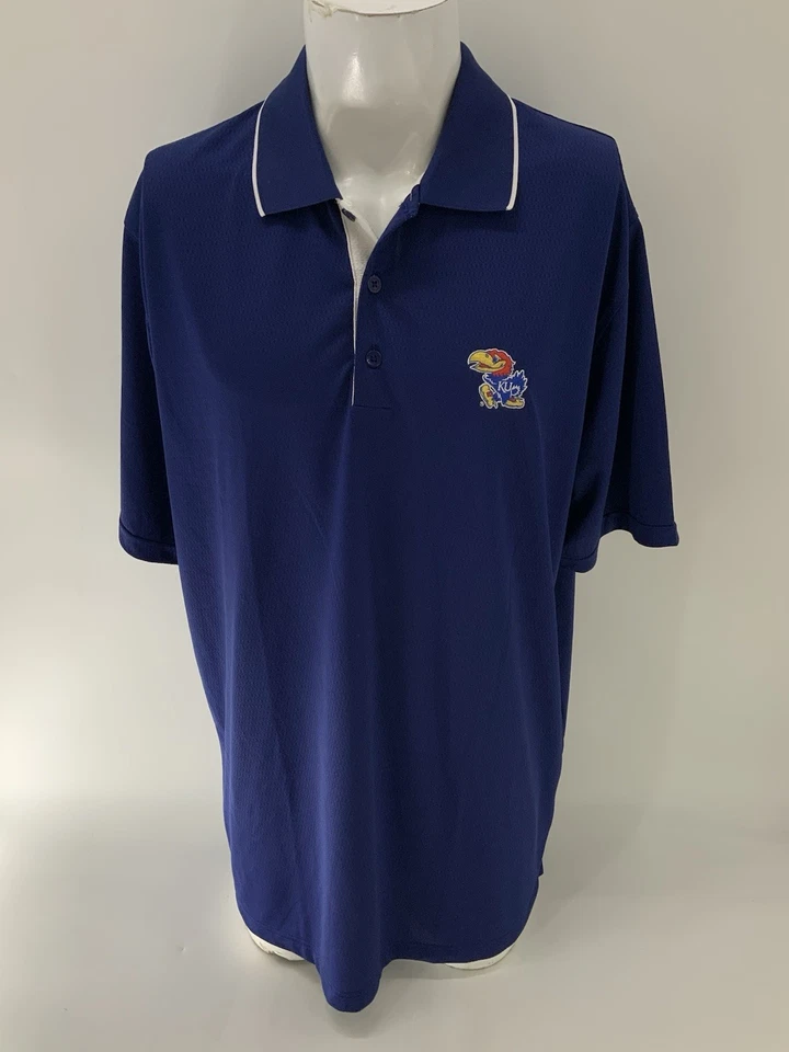 Kansas Jayhawks Antigua Polo Hombres XL Azul Marino Poli Mangas Cortas YGI W5-78 Foto 2 de 4