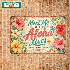Aloha Beach Tiki Bar Metal Sign Tropical Hawaii Style Summer Wall Plaque 8x12