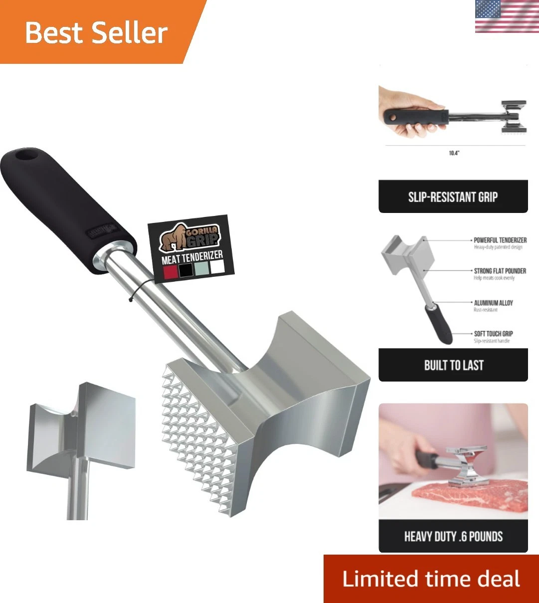 BPA-Free Patented Dual-Sided Meat Tenderizer Tool, Soft Comfortable Handle, H...
