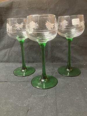 Luminarc Green Stem 7  Hock Wine Glasses Cordial Cristal D Arques France Set 3