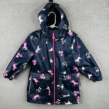 Joules Girls Raindance Jacket Raincoat Unicorns Flowers Navy Blue Size 3