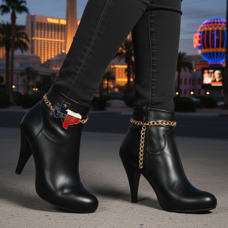 Women Gold Metal Chain 2 Boots Bracelet Shoe Anklet Texas Stat Charm Made In USA