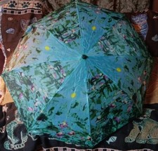 Vintage Umbrella Abstract Water Flowers After Style Of Monet Impressionism Art