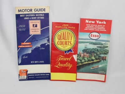 3 1950s Vintage Maps Directories Emmons Walker Best Eastern Motels, Esso NY Map