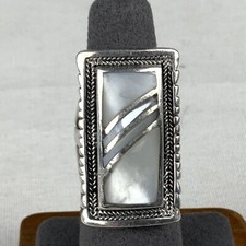 Vintage Mother of Pearl 925 Sterling Silver Rectangle Statement Ring Size 6.5