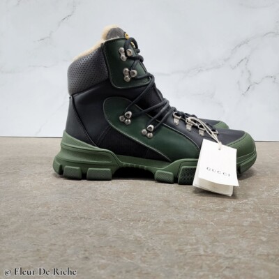 Gucci Flashtrek High Green Black Hiking Shearling Boots sz 5.5G | eBay