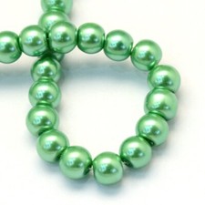 A Glass Pearl Beads Pearlized Rd Medium Sea Green lot of 5 30 in str 4mm GP8