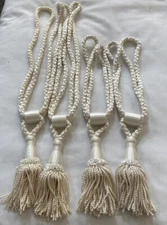 Curtain  Drapery TieBacks Tassels Braided Cord  2 Pair 7” Tassel 15” & 10” cream
